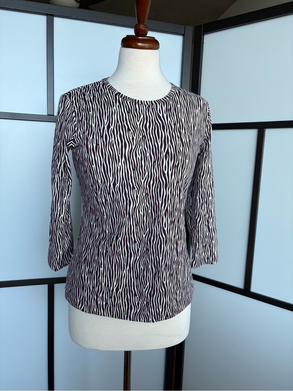 J.McLaughlin Catalina Cloth Zebra Print 3/4 Sleeve Top Brown Ivory Size S - Picture 2 of 9